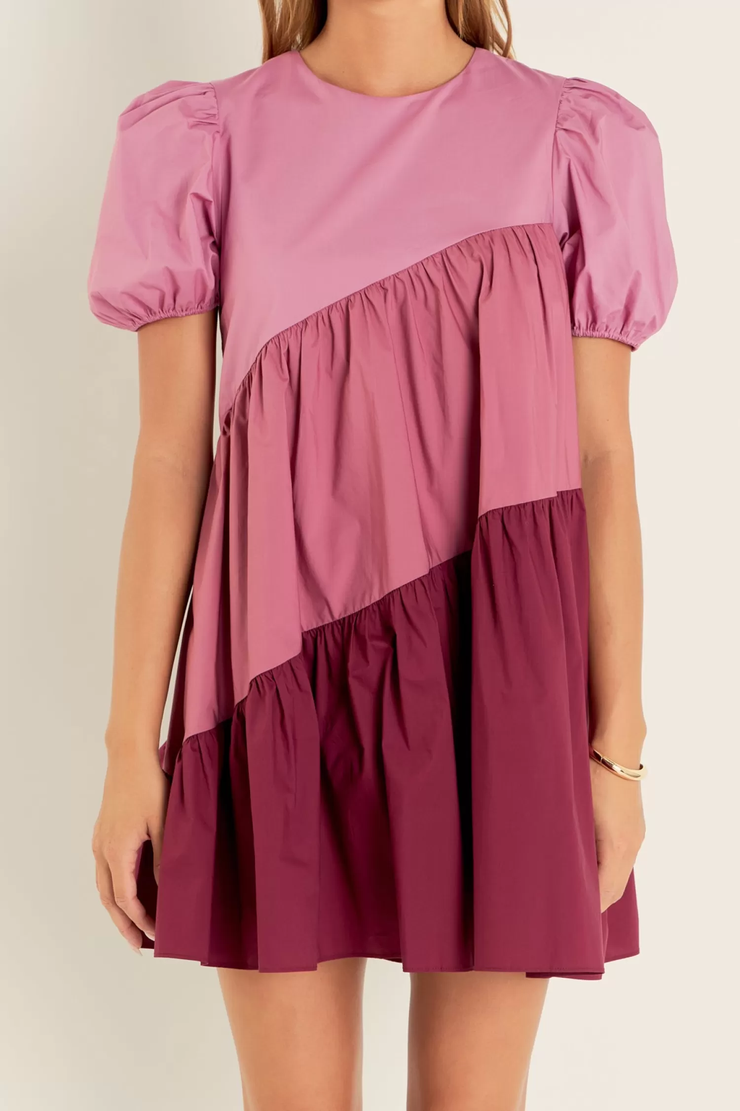 Clearance Asymmetrical Colorblock Puff Sleeve Dress Mini Dresses | Lounge & Casual