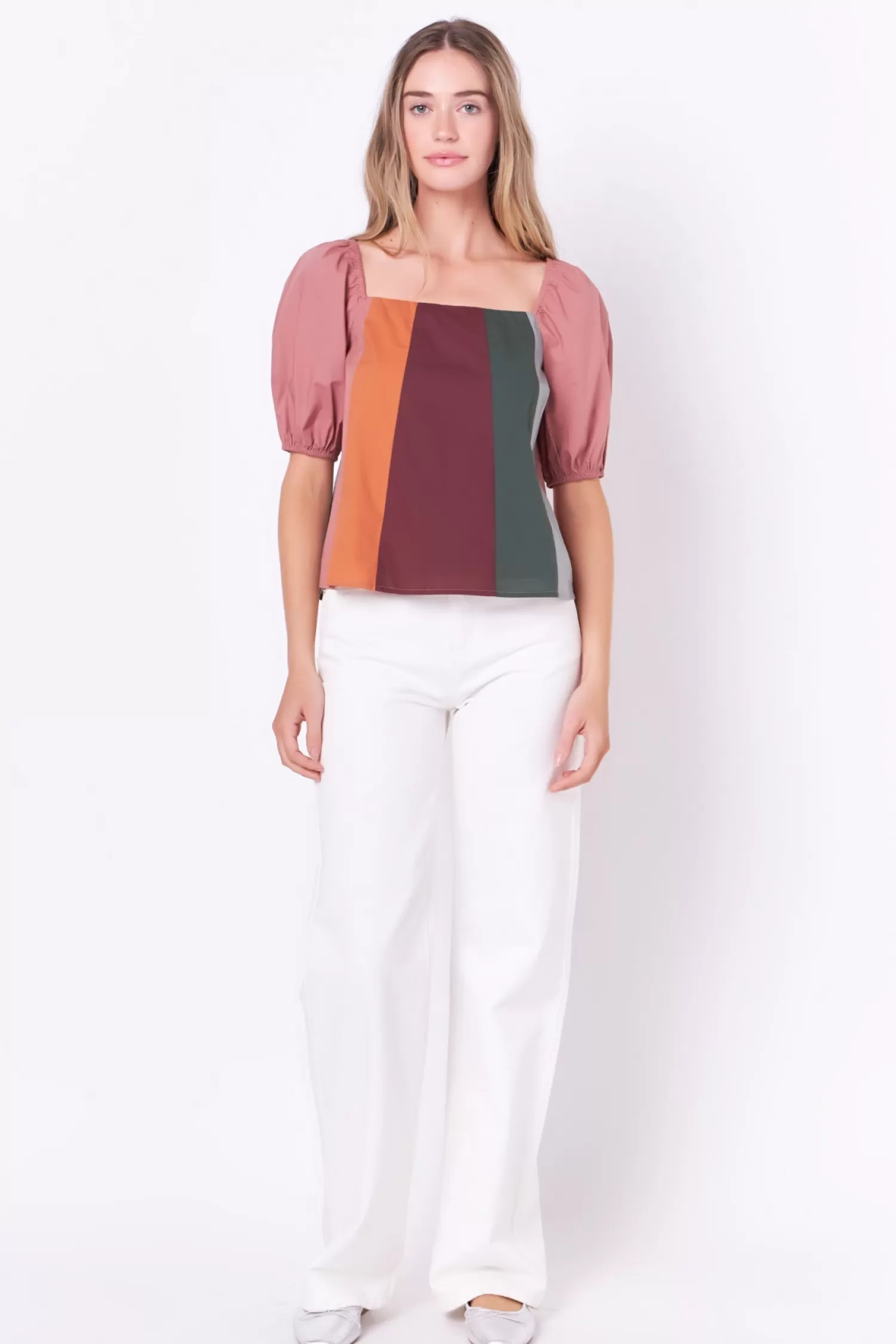 Cheap Color Block Top with 3/4 Sleeves Tops