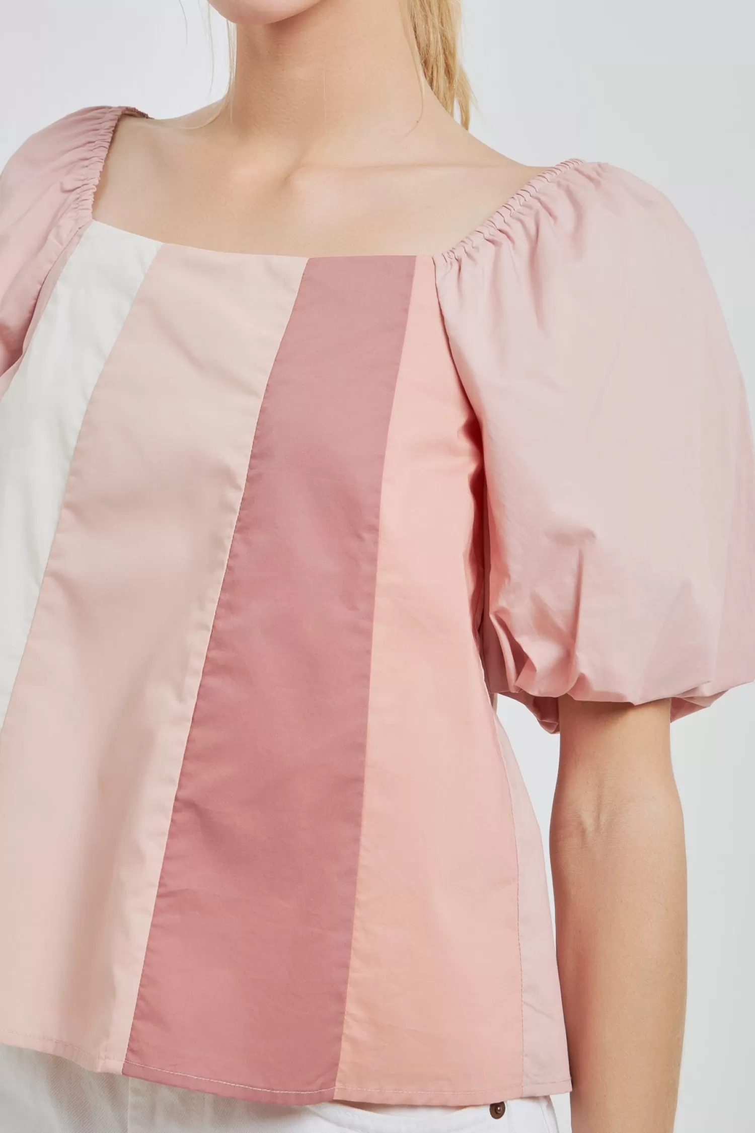 Hot Color Blocked Top with Short Puff Sleeves Puff Sleeve Perfection | Tops