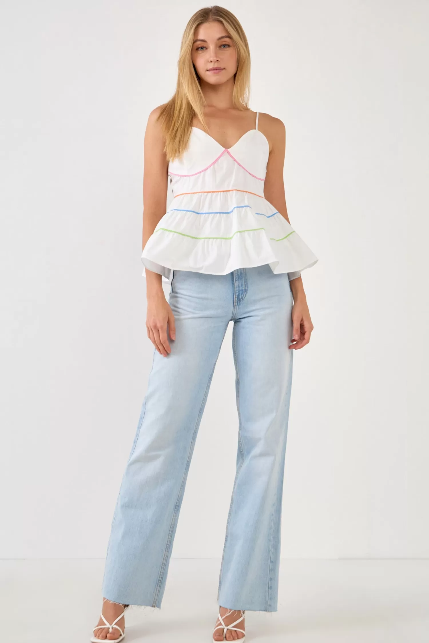 Shop Color Piping Detail Sleeveless Top Tops
