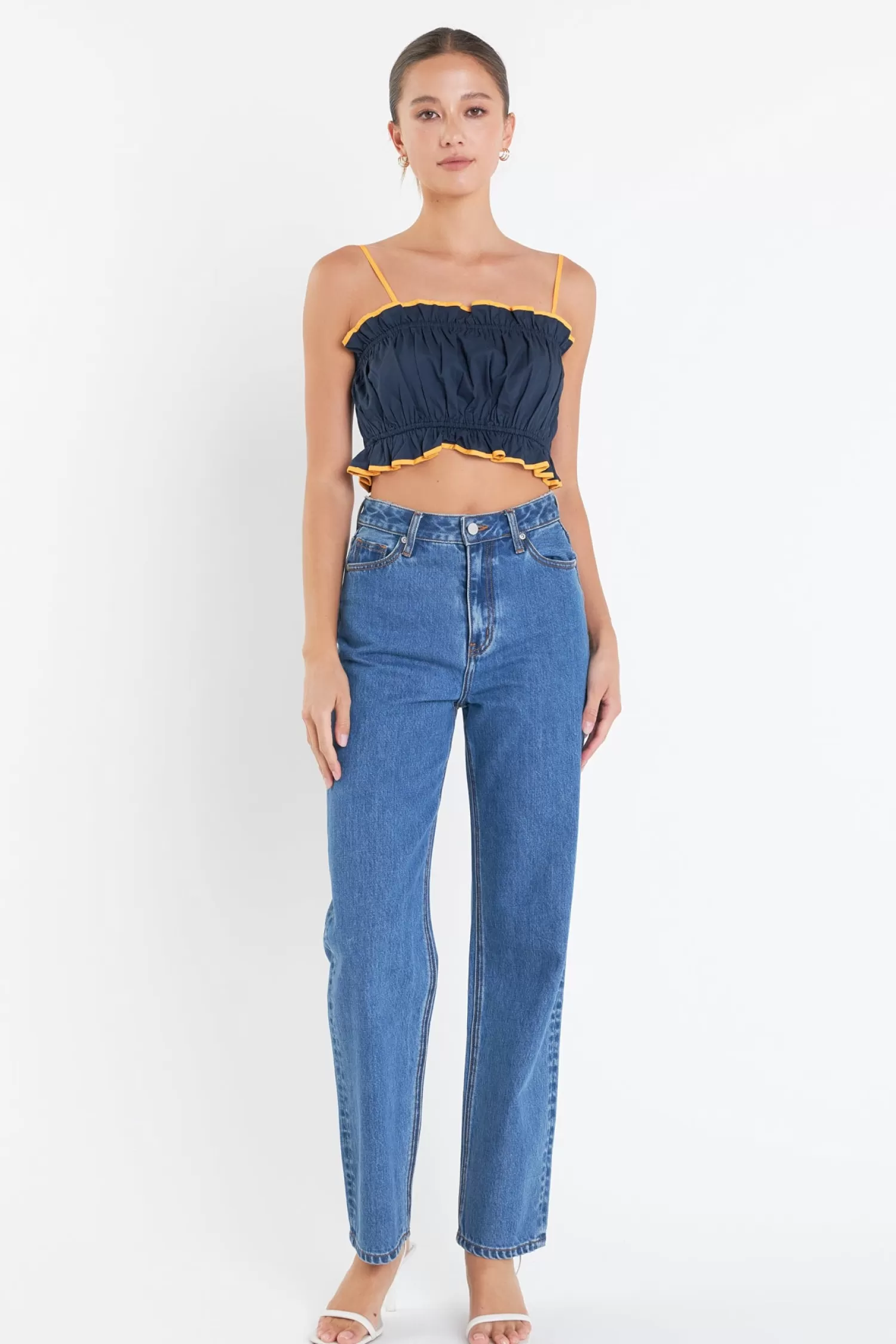 Cheap Cropped Top with Colorblock Binding Tops | Matching Sets