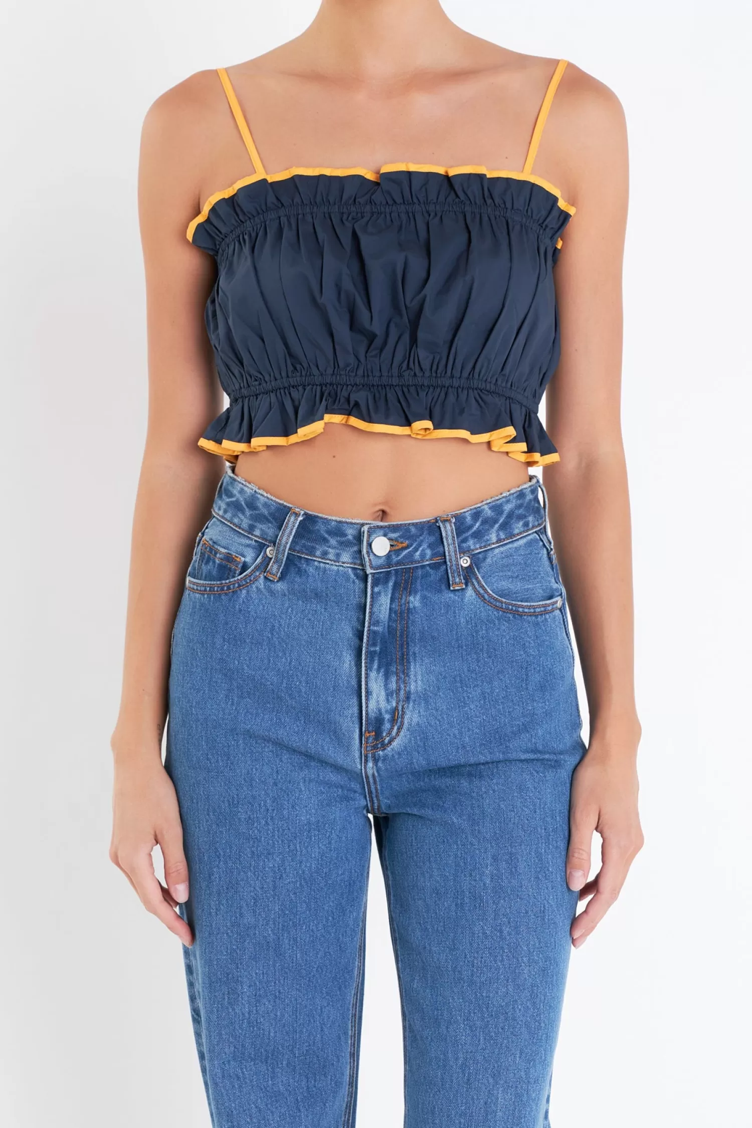 Cheap Cropped Top with Colorblock Binding Tops | Matching Sets