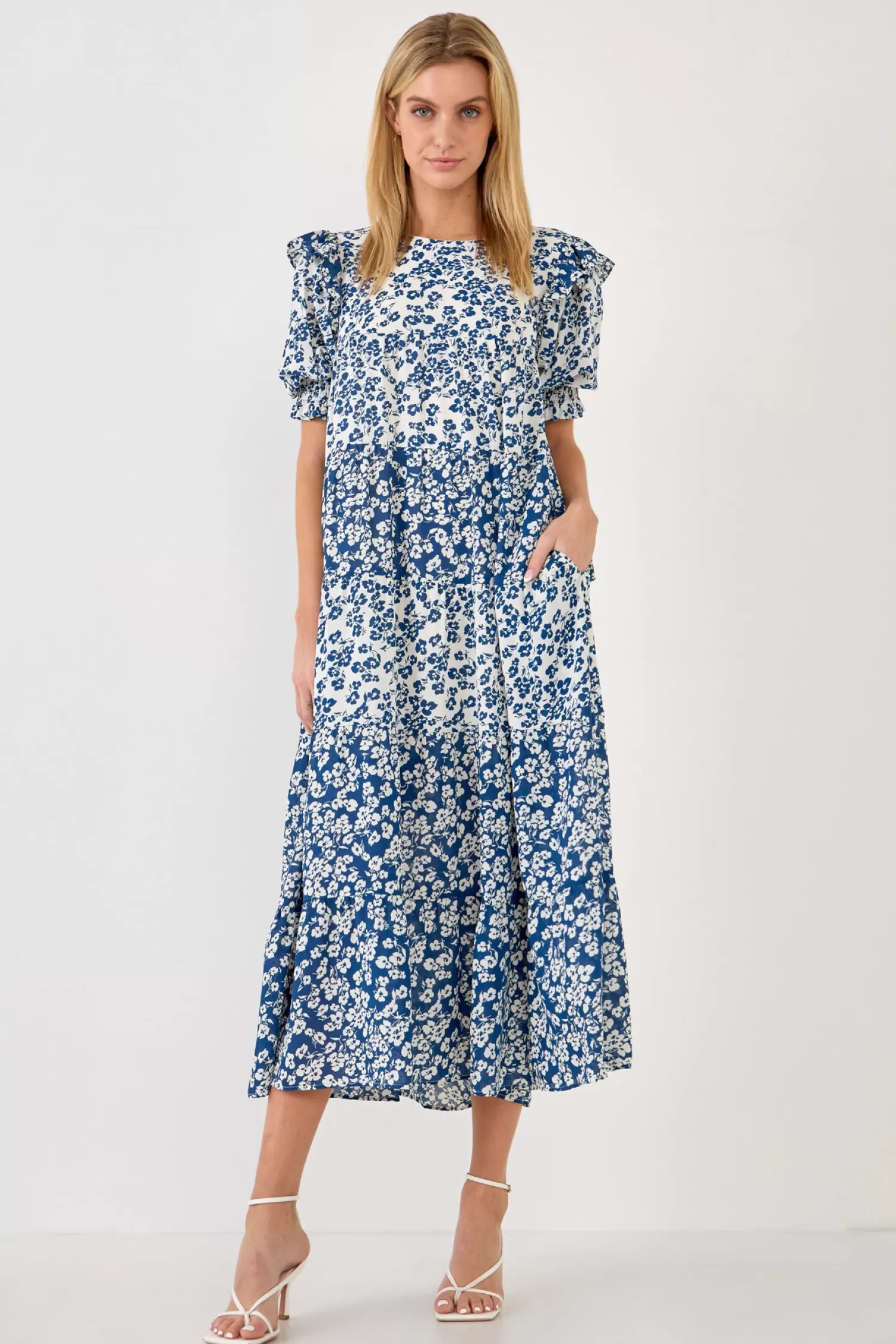New Floral Color Block Midi Dress Midi Dresses | Puff Sleeve Perfection