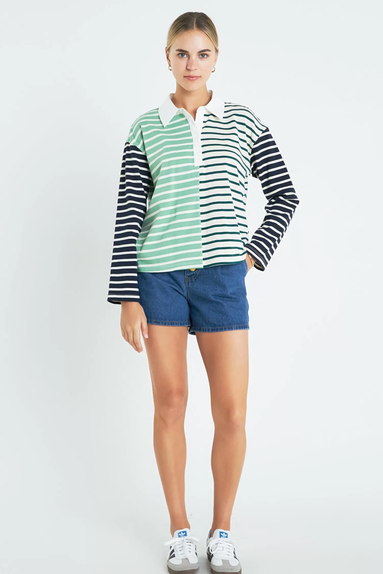 Cheap Knit Stripe Color Block Polo Sleeves Top Best Sellers | Stripe Wonders