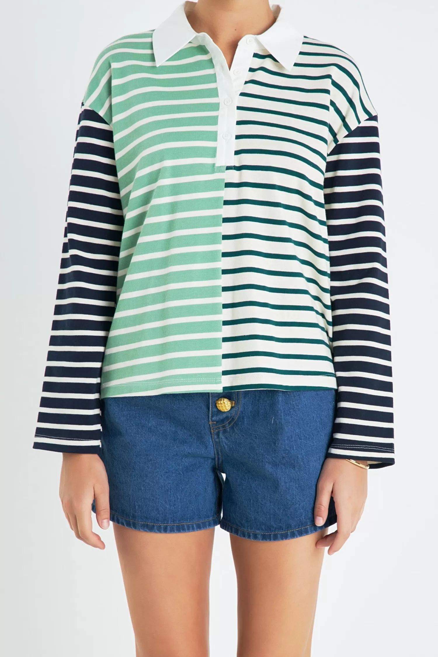 Cheap Knit Stripe Color Block Polo Sleeves Top Best Sellers | Stripe Wonders