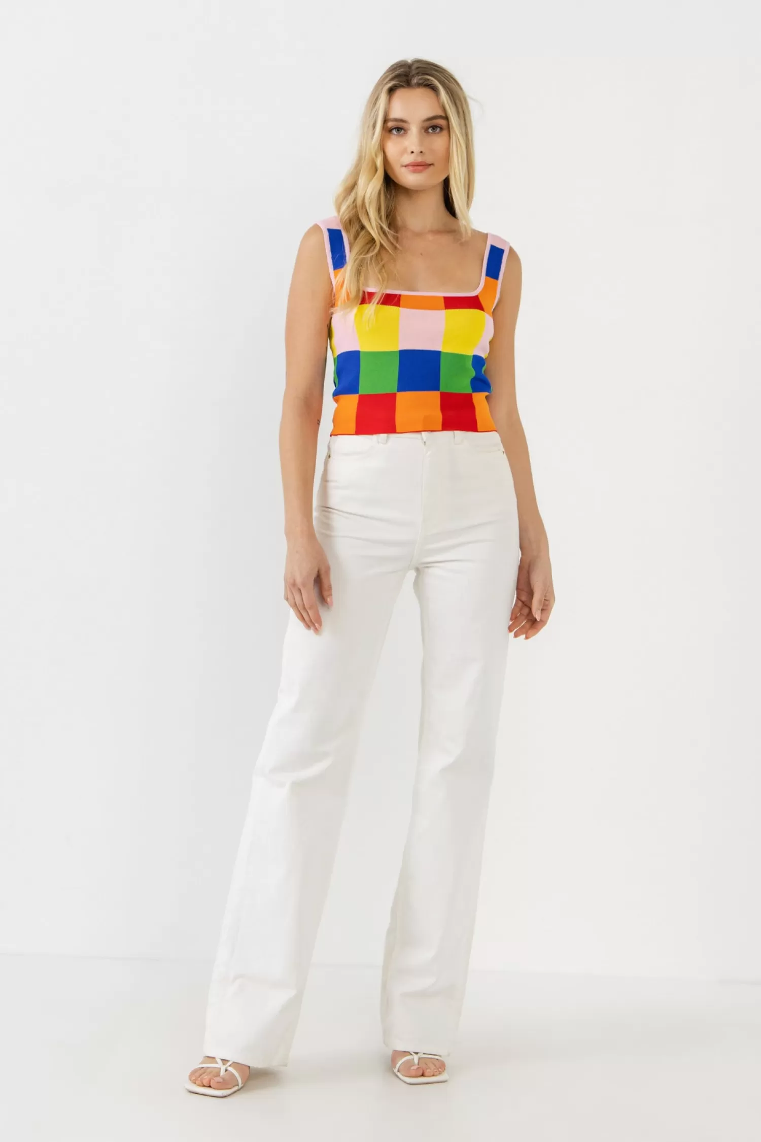 Hot Color Gingham Knit Cropped Top Tops | Sweaters & Knits