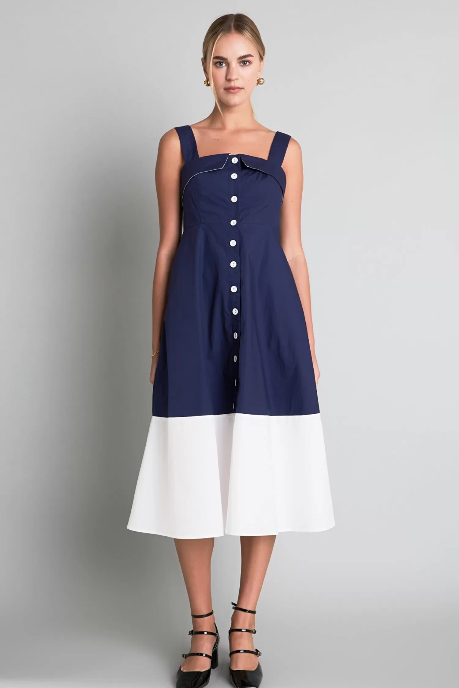 Best Sale Navy & White Color Block Midi Dress Midi Dresses | Dresses