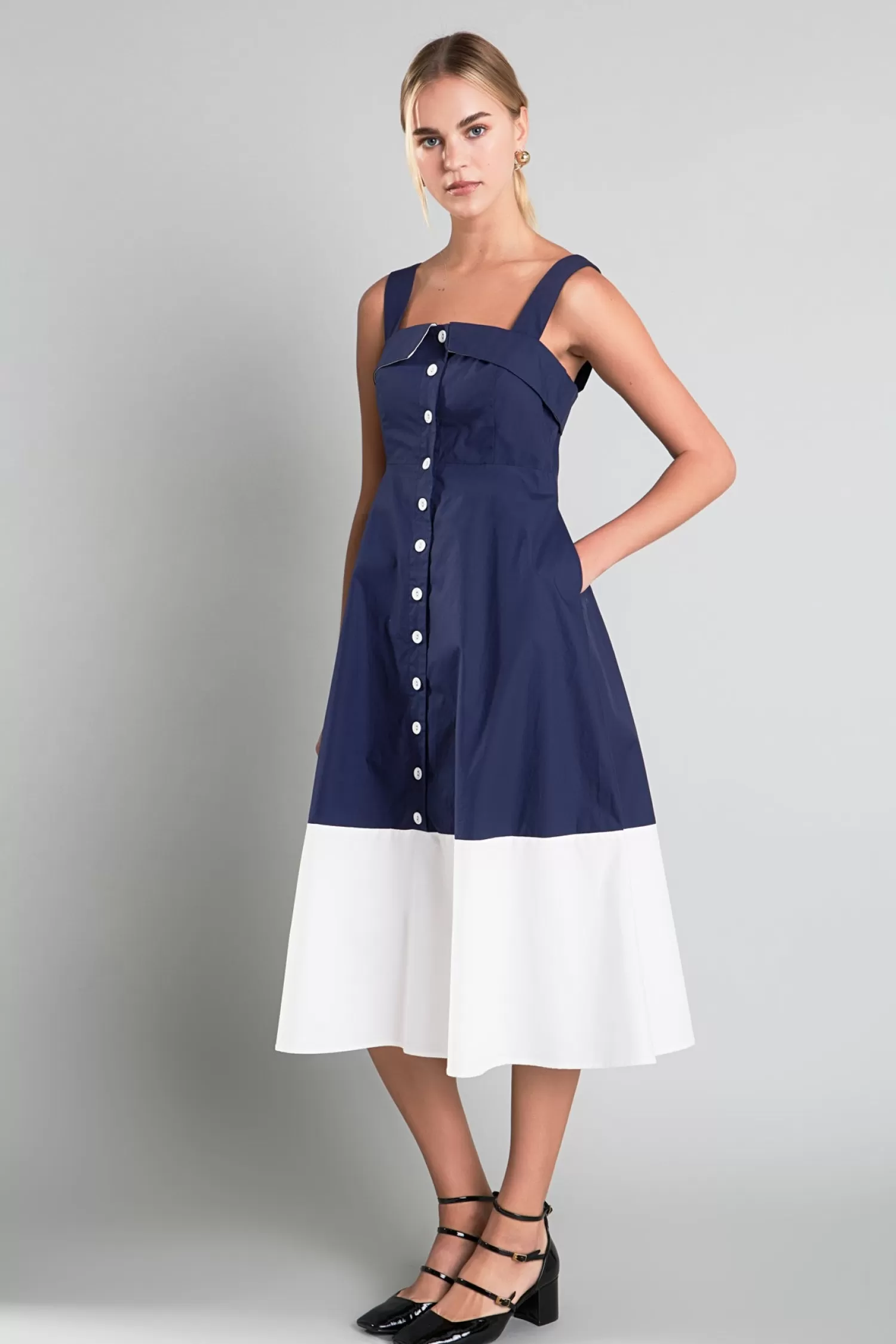 Best Sale Navy & White Color Block Midi Dress Midi Dresses | Dresses