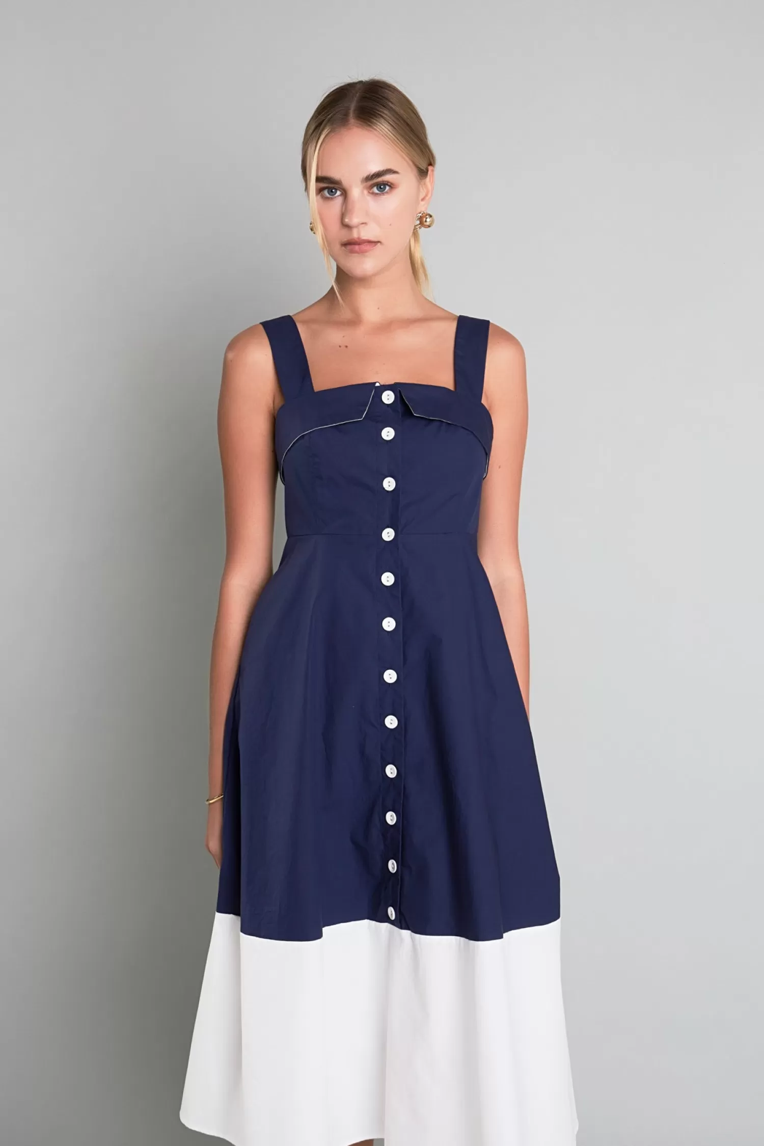 Best Sale Navy & White Color Block Midi Dress Midi Dresses | Dresses