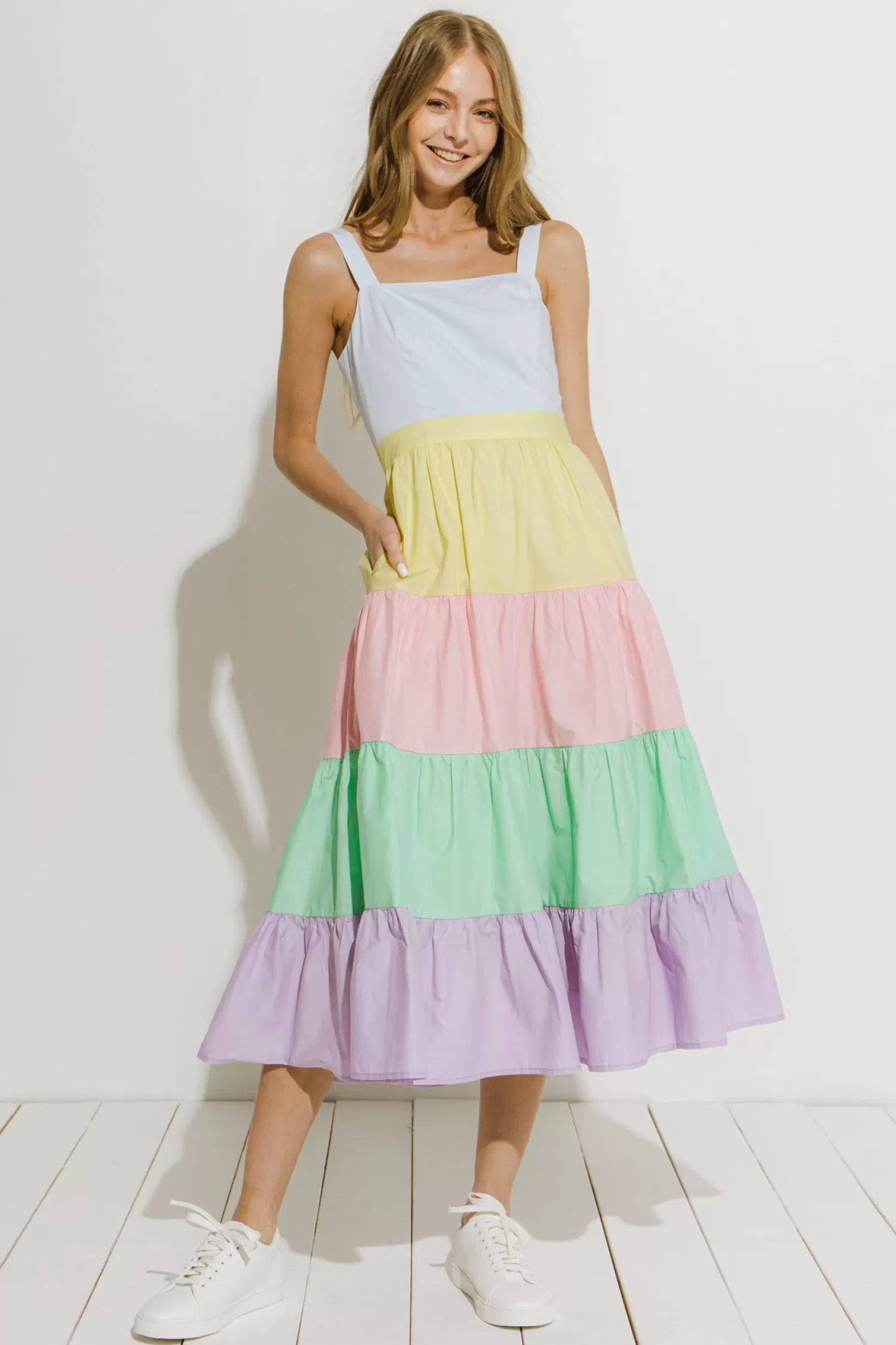 New Pastel Color Block Midi Dress Midi Dresses | Dresses
