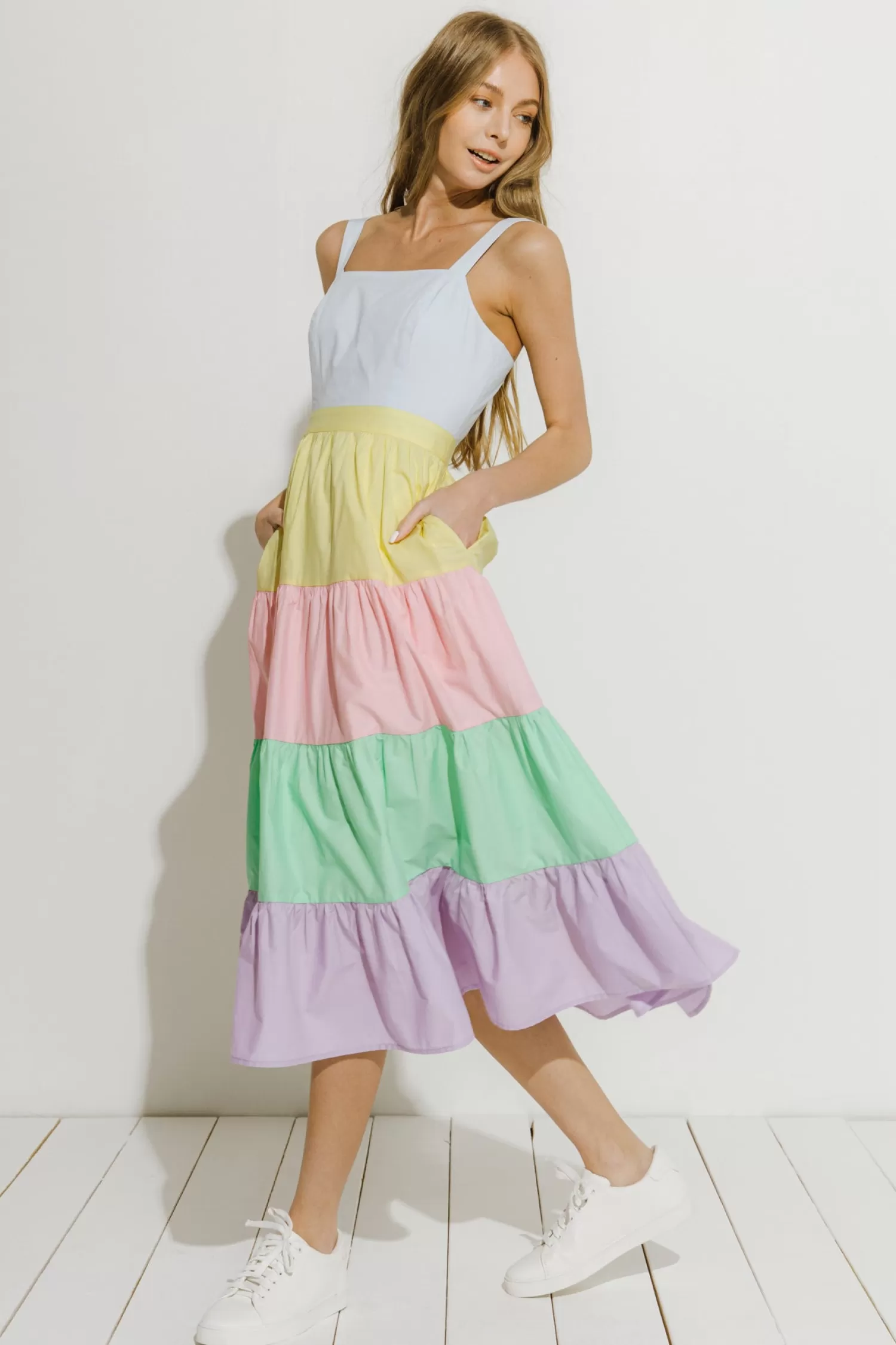 New Pastel Color Block Midi Dress Midi Dresses | Dresses