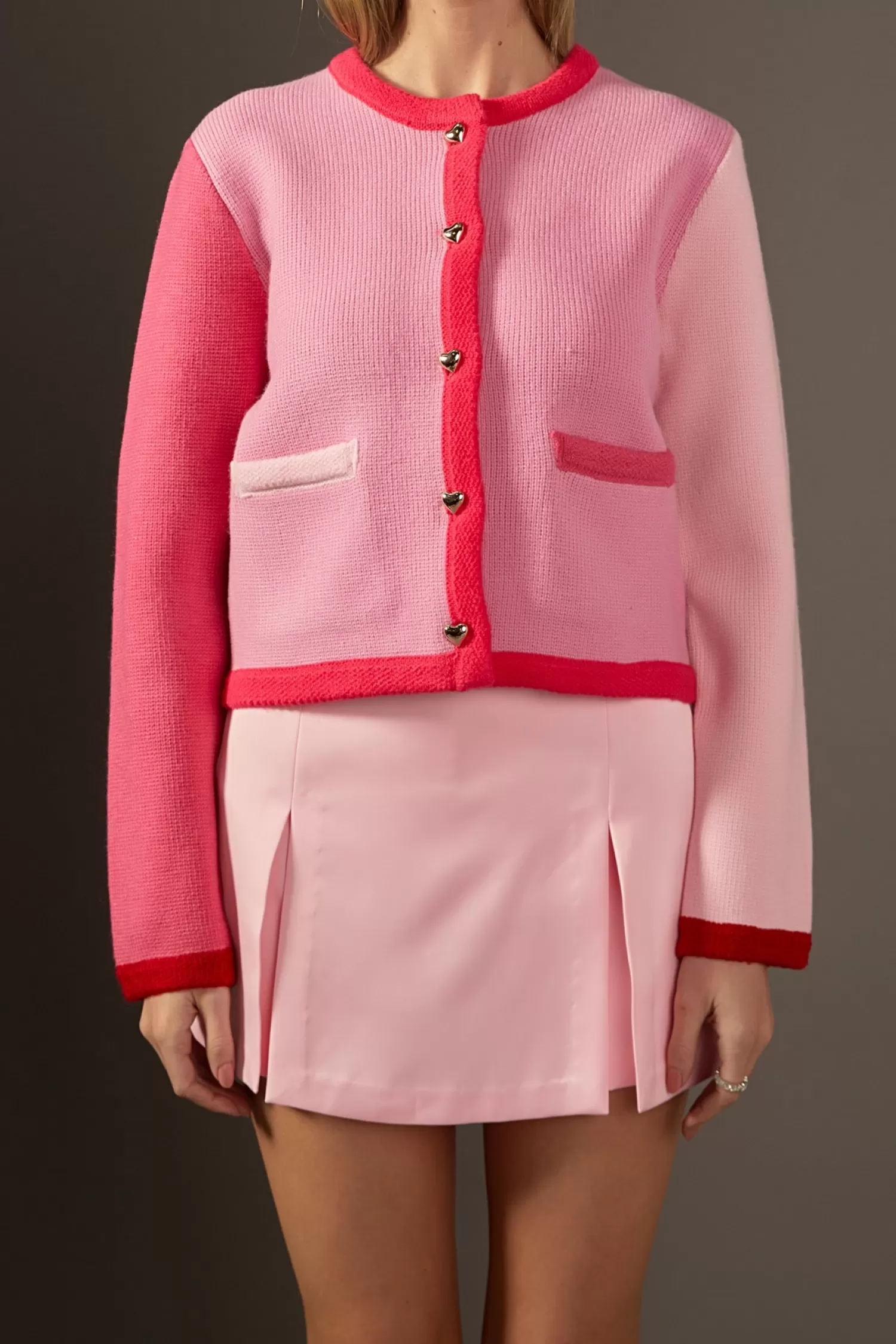Flash Sale Pink Color Block Sweater Cardigan Best Sellers | The Lady Jacket