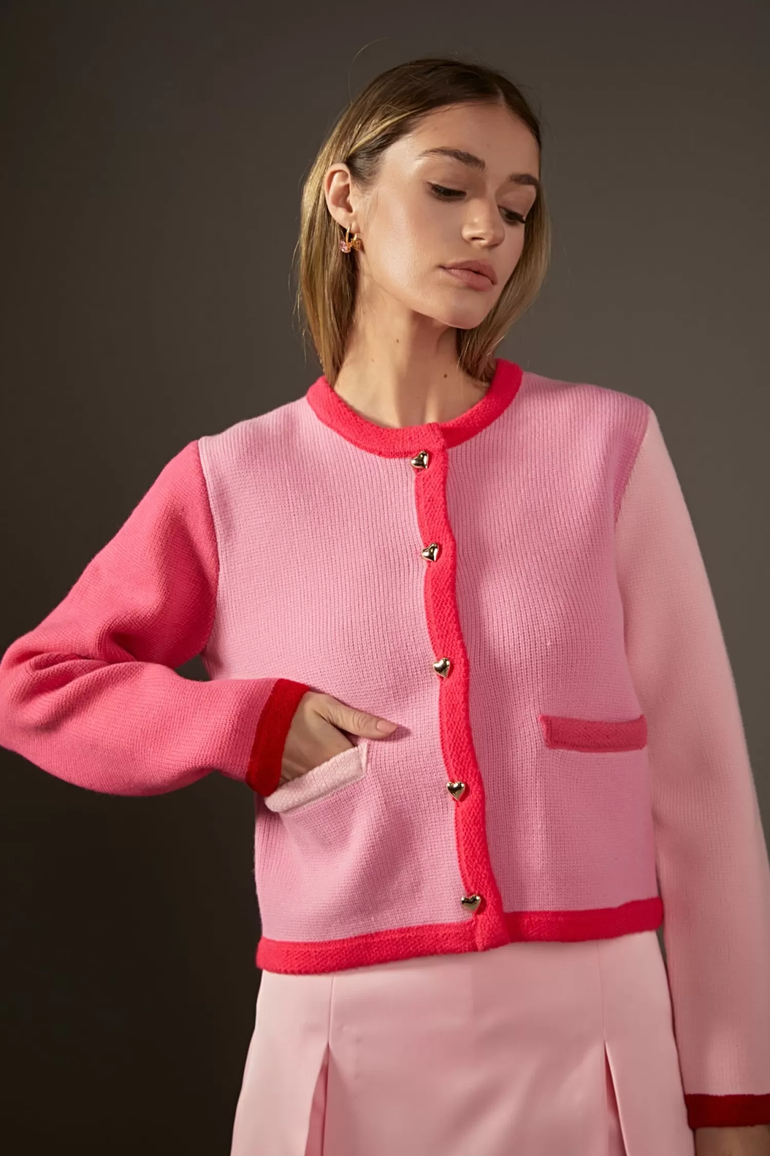 Flash Sale Pink Color Block Sweater Cardigan Best Sellers | The Lady Jacket