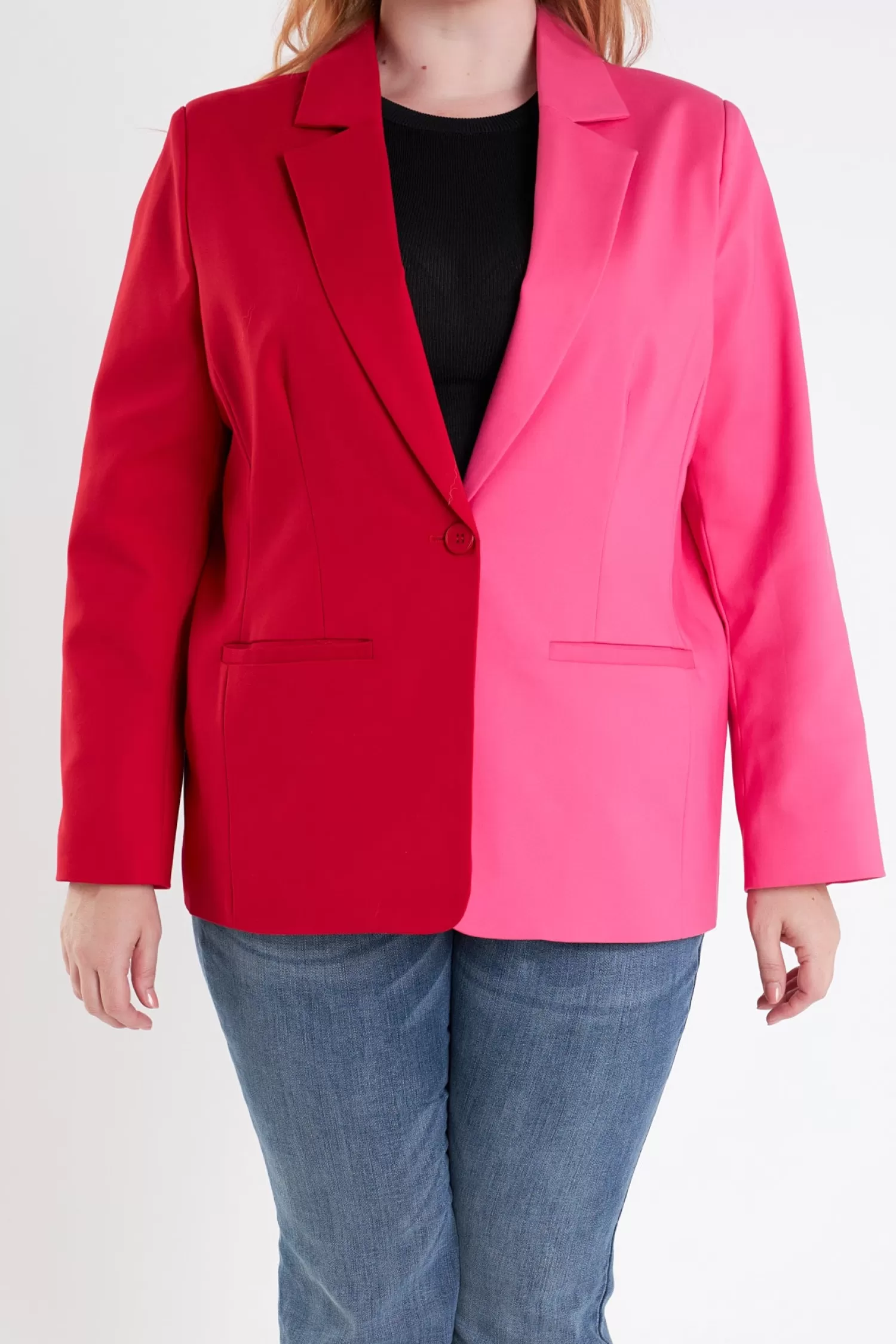 Clearance Plus Size Color Block Blazer Jackets & Coats