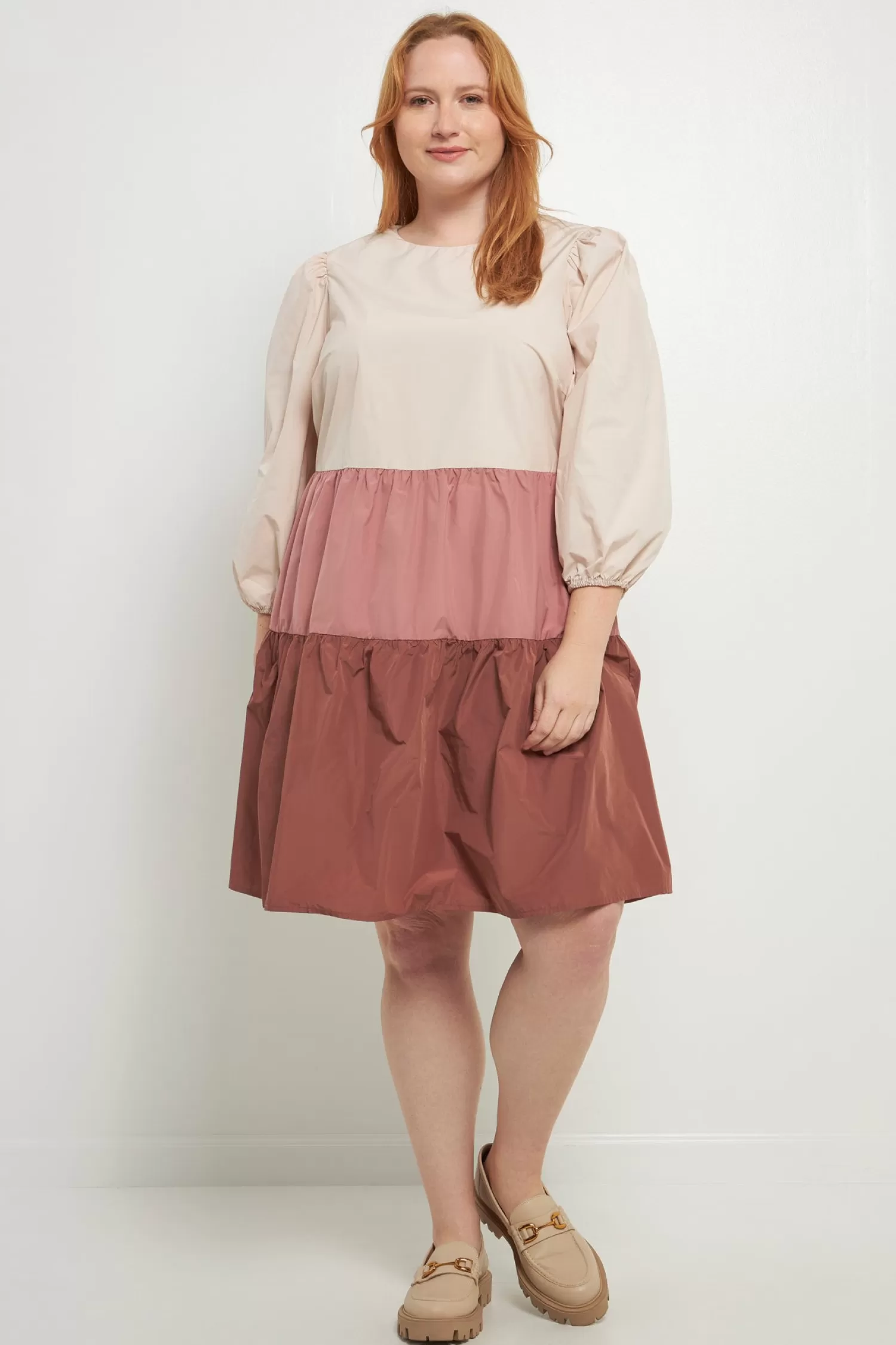 Cheap Plus Size Colorblock Mini Dress Office Chic | Special Occasion