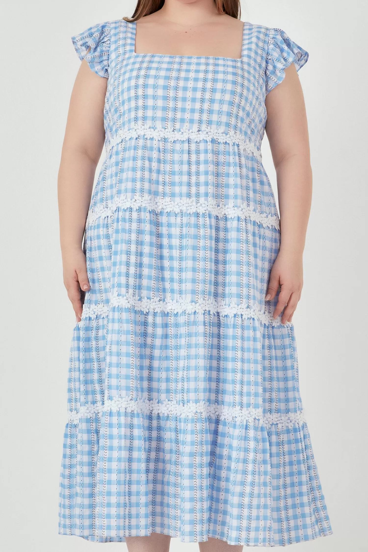 Online Plus Size Floral Lace Gingham Printed Midi Dress Frills And Thrills | Dresses