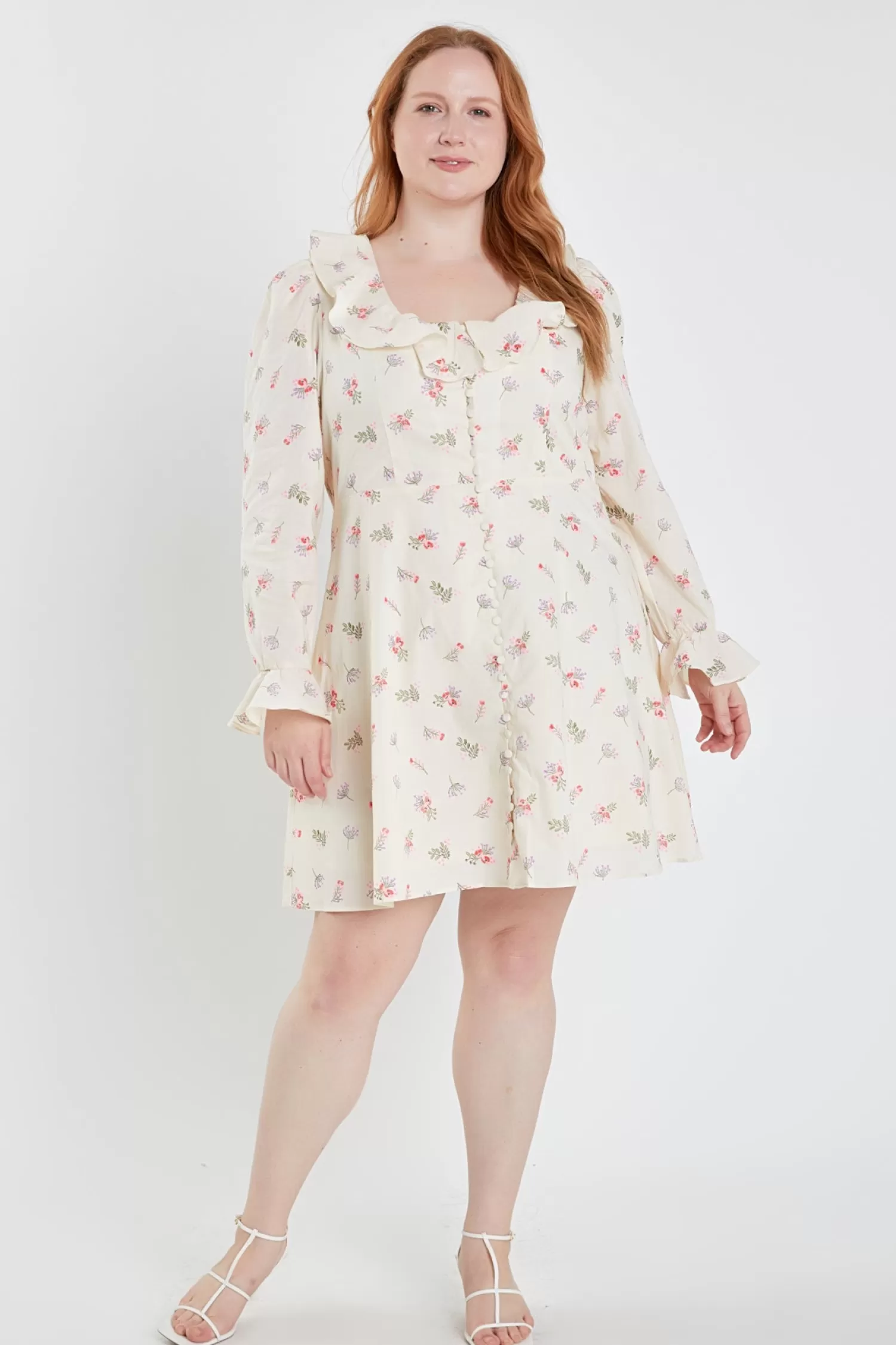Outlet Plus Size Floral Ruffled Neck Mini Dress Lounge & Casual | Dresses