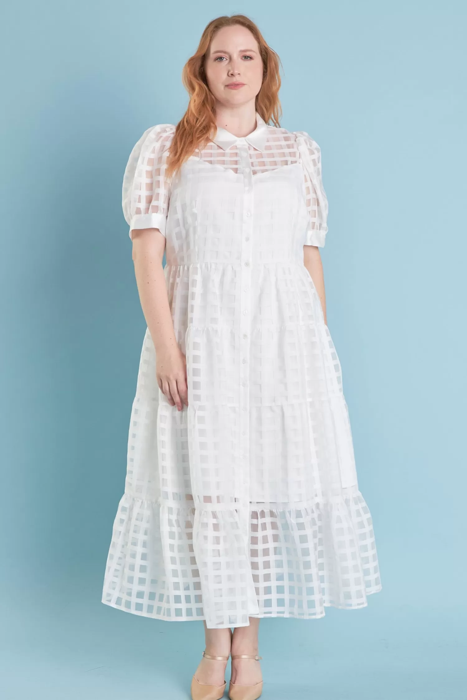 Outlet Plus Size Gridded Organza Tiered Maxi Dress Best Sellers | Plus Size