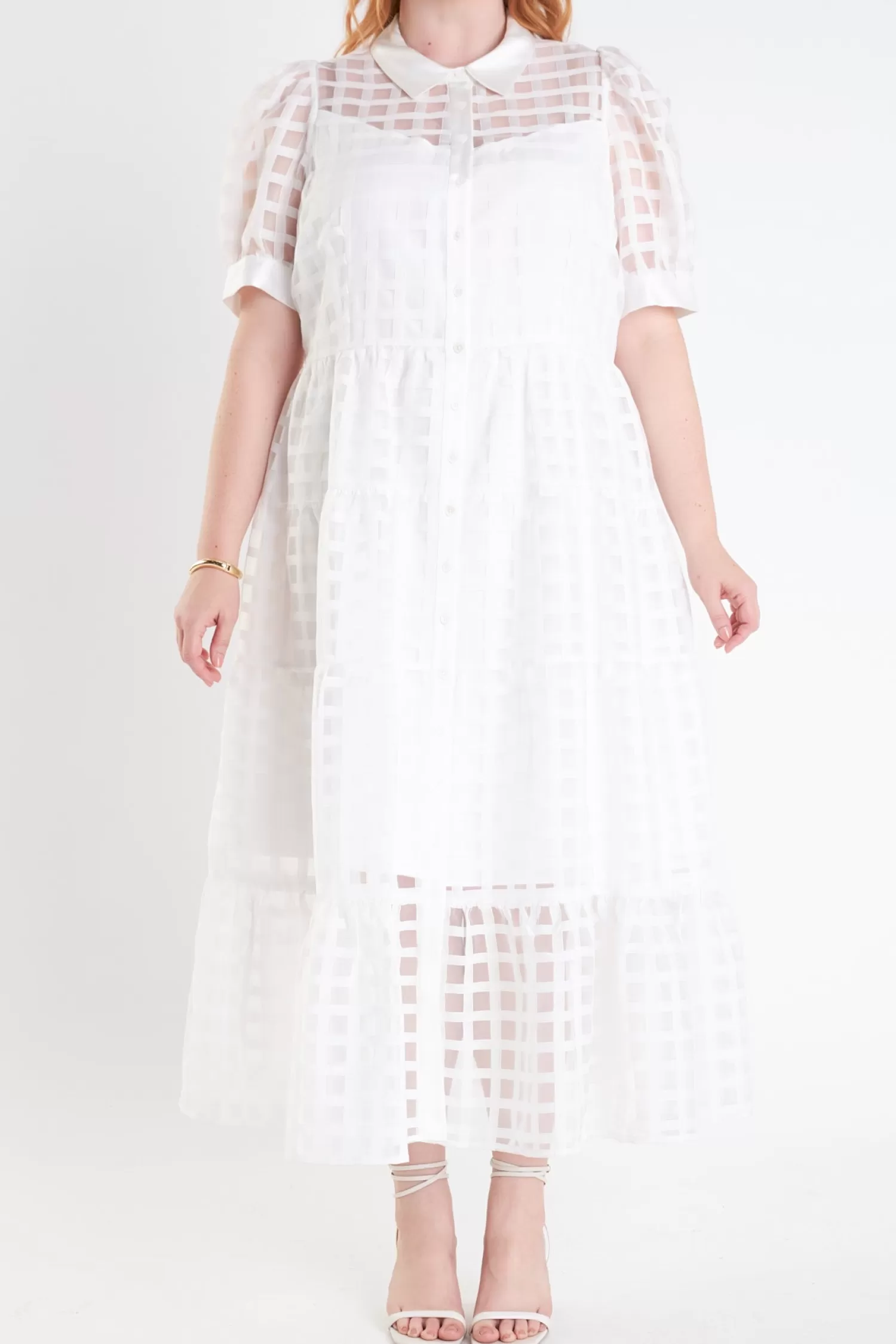 Outlet Plus Size Gridded Organza Tiered Maxi Dress Best Sellers | Plus Size
