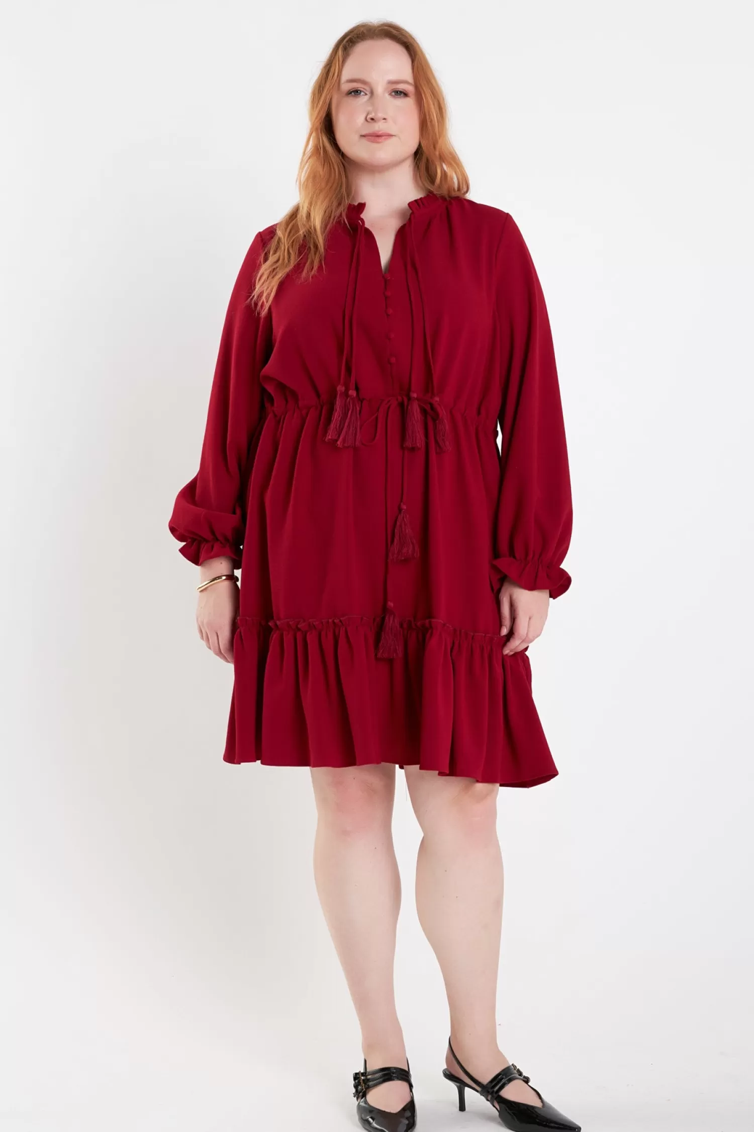 Shop Plus Size Tassel Trim Dress With Ruffled Hem Date Night Dreams | Mini Dresses