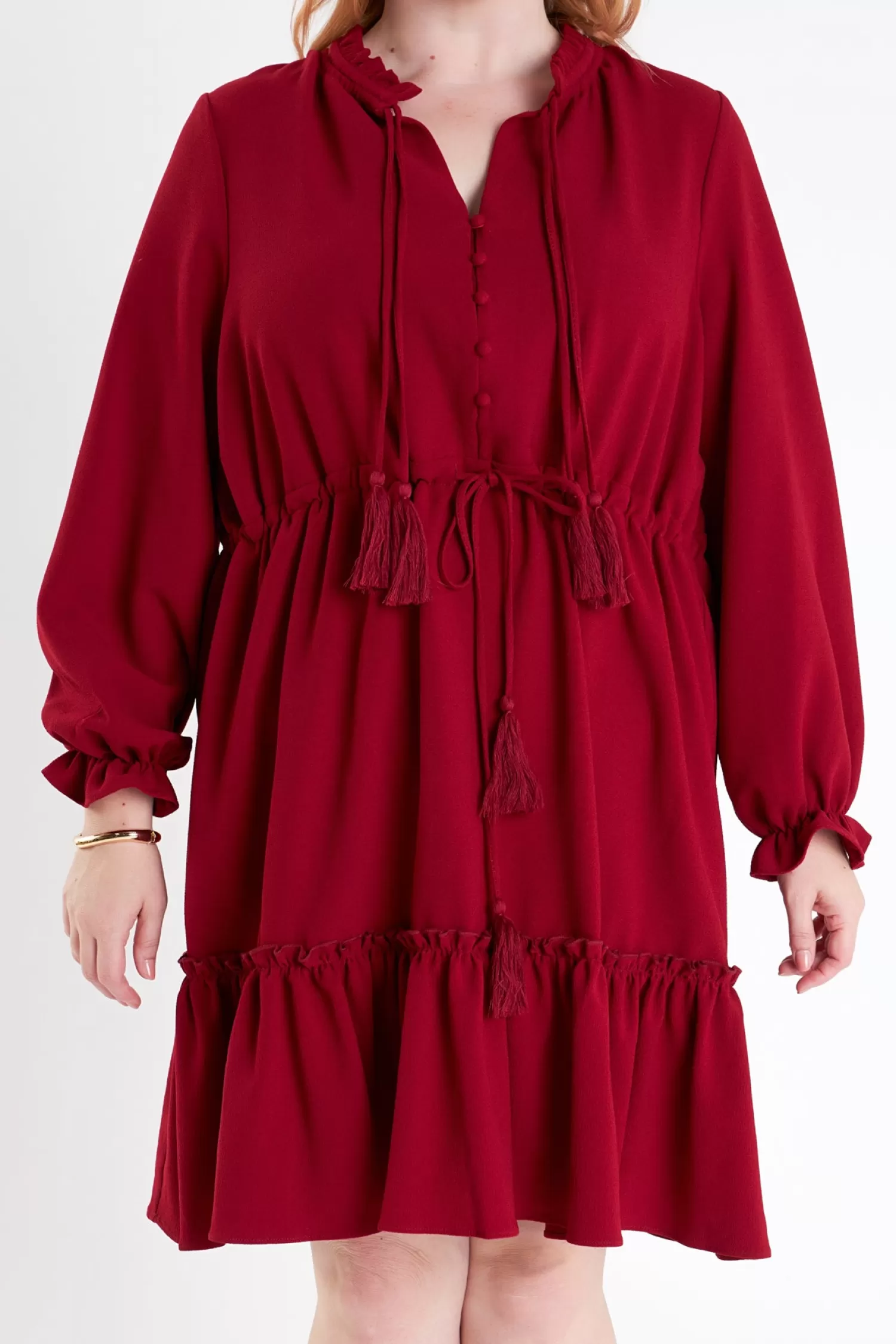 Shop Plus Size Tassel Trim Dress With Ruffled Hem Date Night Dreams | Mini Dresses