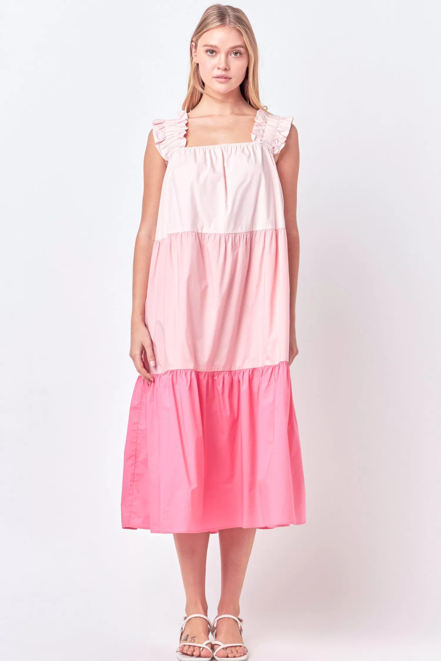 Online Ruffled Straps Color Block Midi Dress Resort Ready | Midi Dresses
