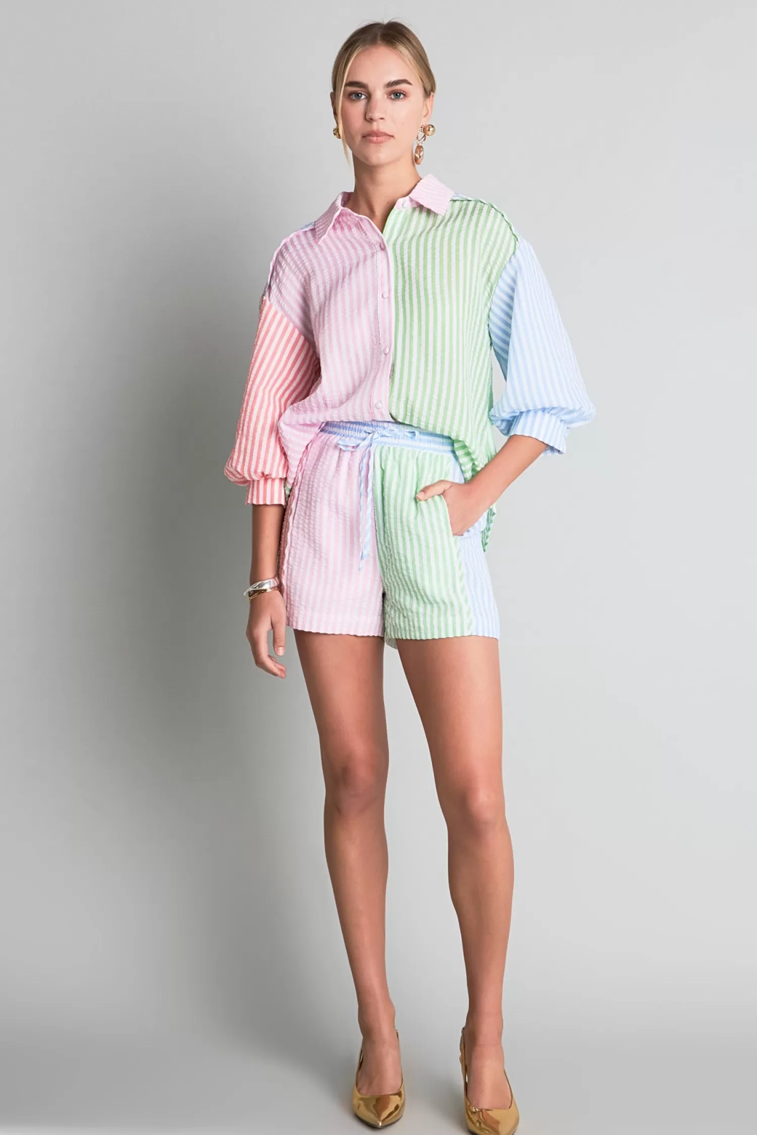 Hot Seersucker Striped Colorblock Shorts Shop By Color | Shorts